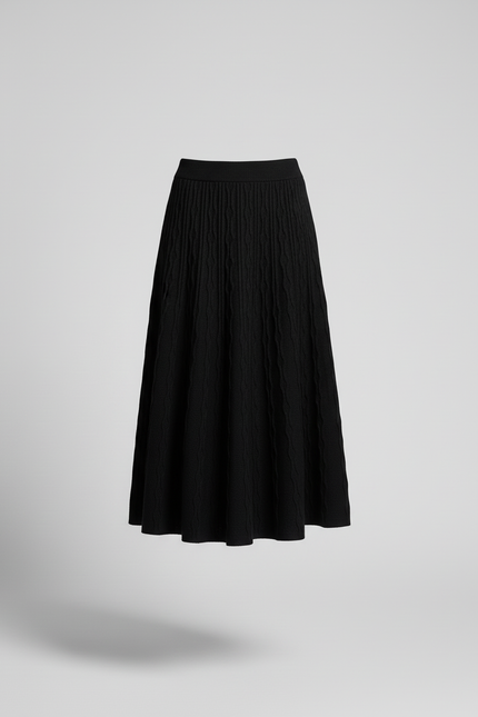 Jupe Trapèze Noire Mi-Longue