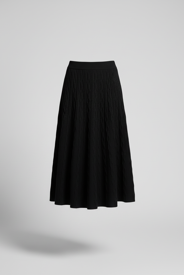 Jupe Trapèze Noire Mi-Longue