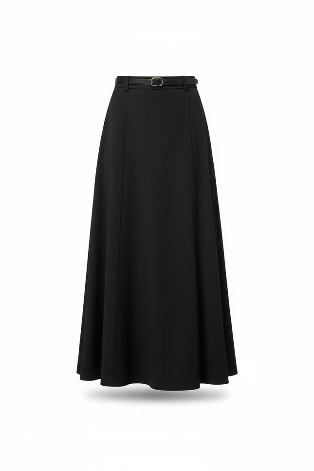 Jupe Longue Noire Évasée Chic Femme