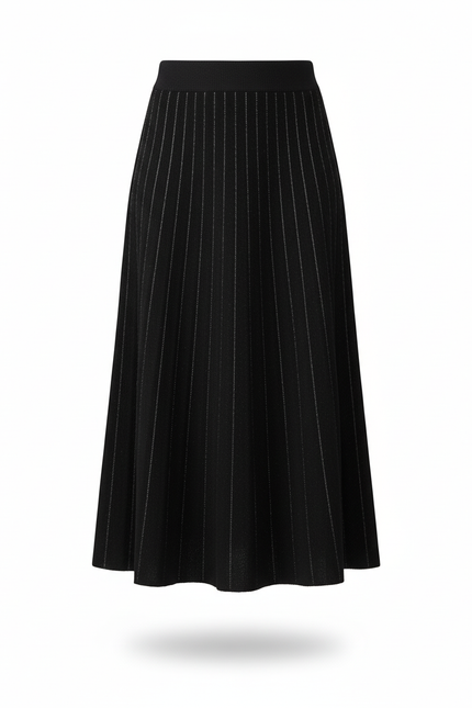 Jupe Longue Plissée Noire Brillante Chic