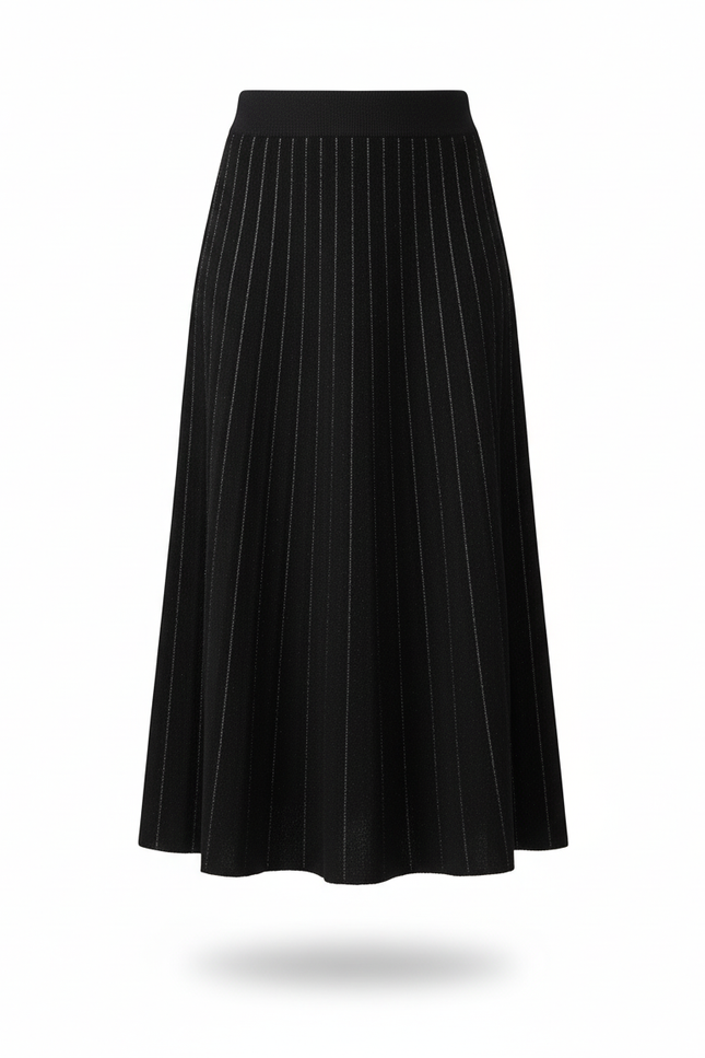 Jupe Longue Plissée Noire Brillante Chic