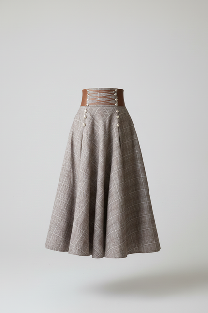 Jupe Longue Chic Carreaux Taille Haute