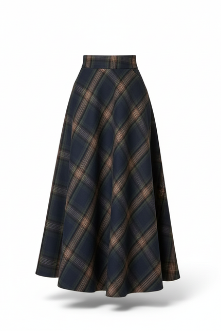 Jupe Longue Laine Carreaux Évasée Chic