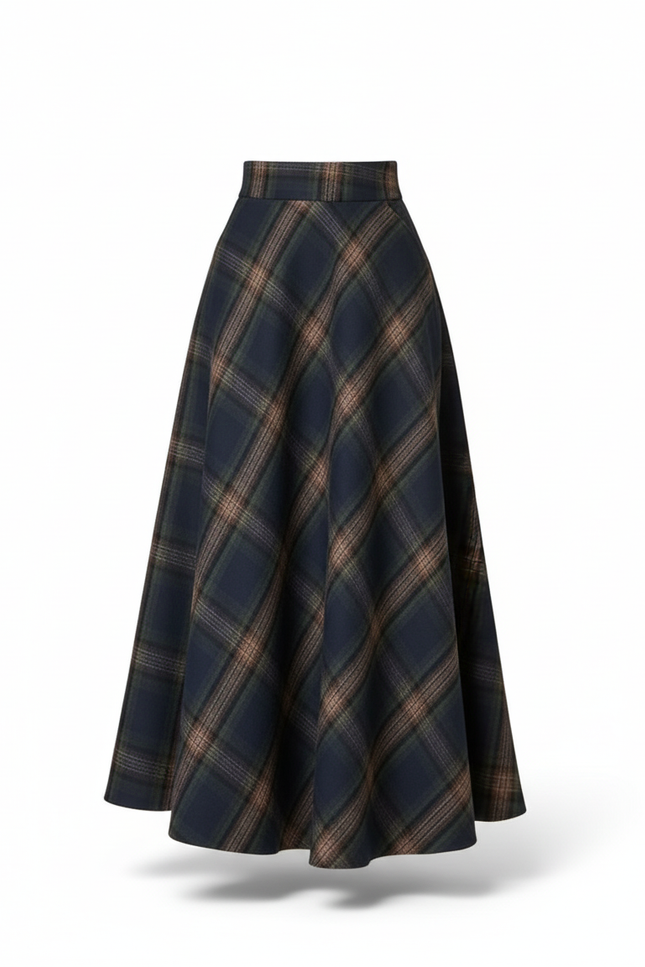 Jupe Longue Laine Carreaux Évasée Chic