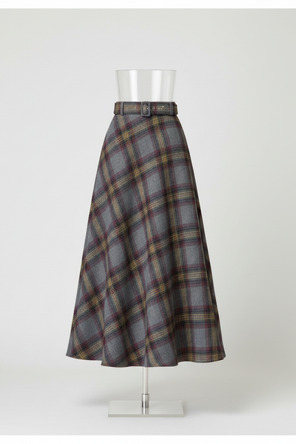 Jupe Longue Grise Carreaux Chic