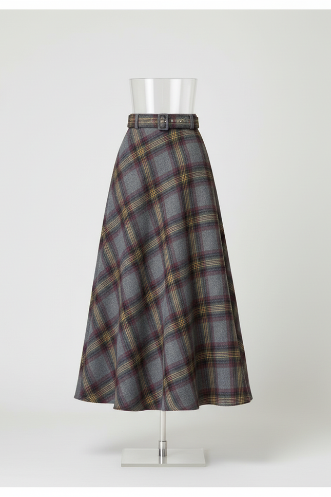 Jupe Longue Grise Carreaux Chic